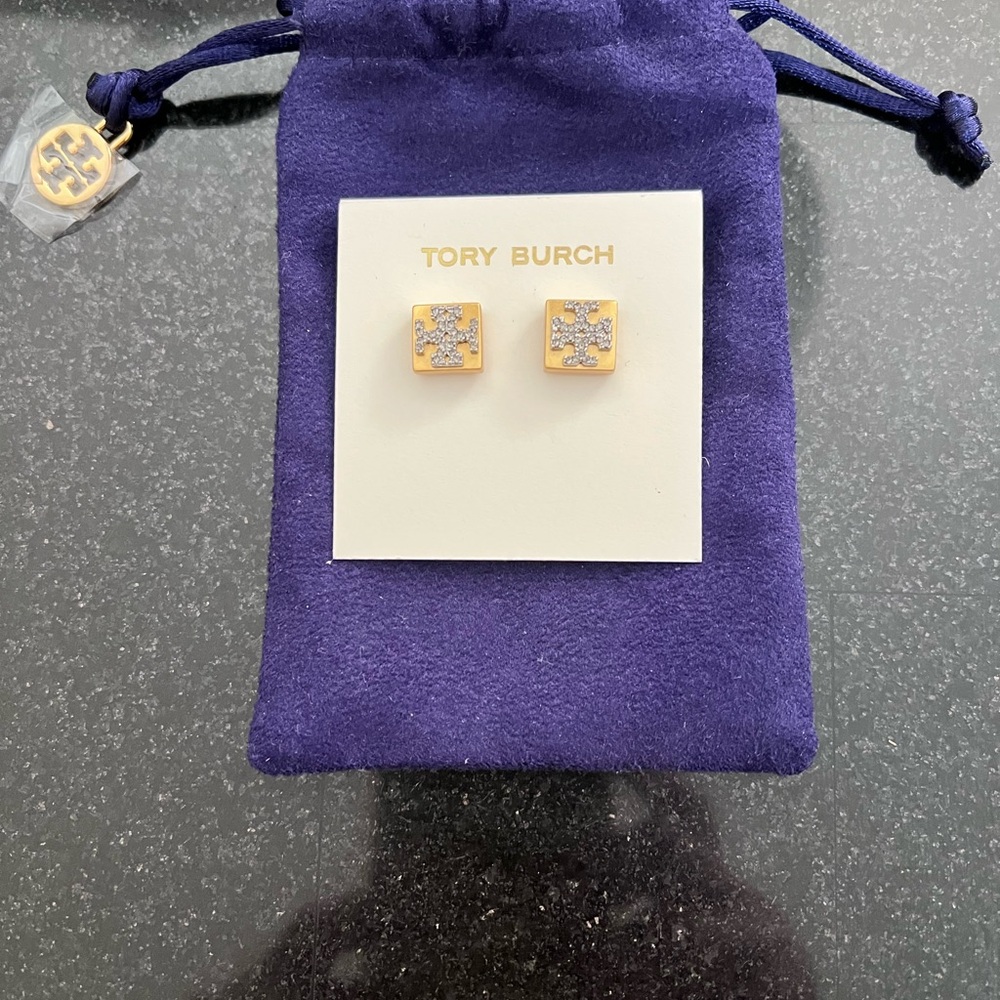 Tory Burch Gold and Silver Square Stud Earrings